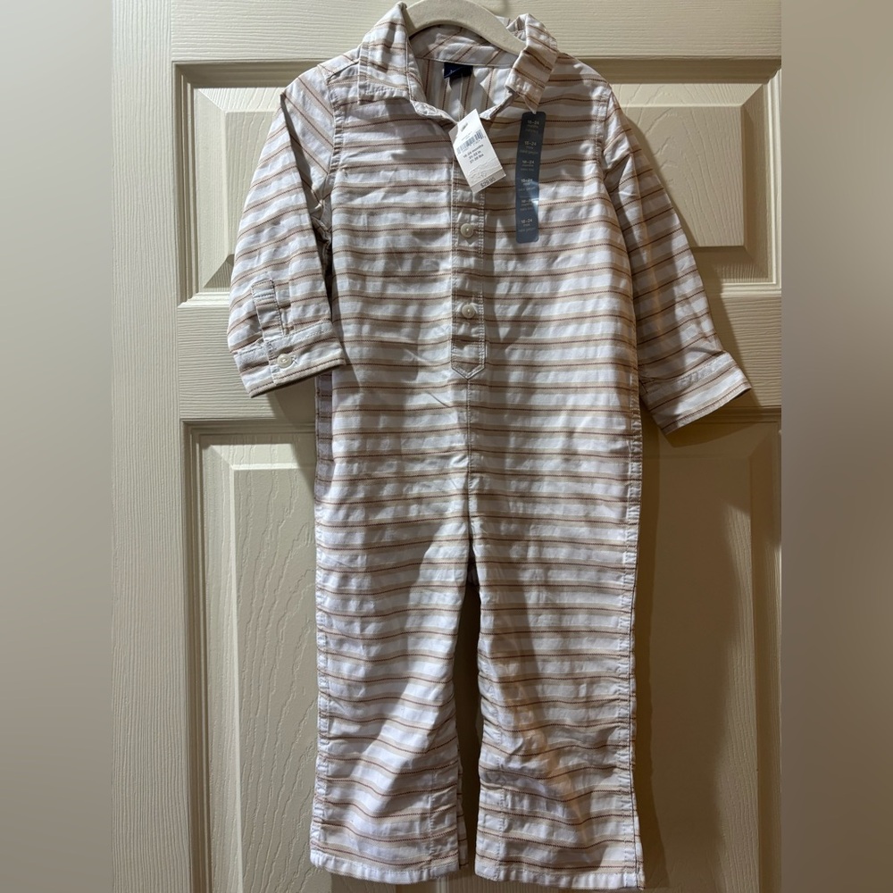NWT Baby Gap Striped Beige and White Jumpsuit